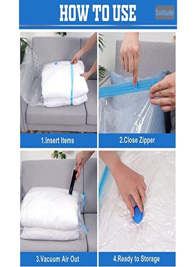 Solitude Reusable Vacuum Storage Bags (2S+2M+1L Bags, 1 Pump) for Clothes, Blankets and Bedding - Space-Saving Solution with Hand Pump for Travel and Home Storage - Image 3